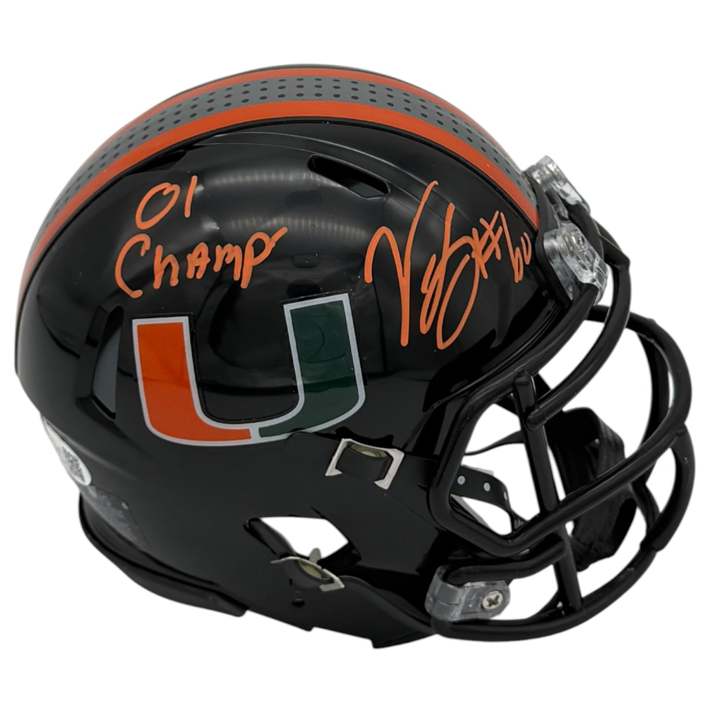 Vernon Carey Autographed Miami Hurricanes (Black Nights Gloss) Mini Helmet - JSA