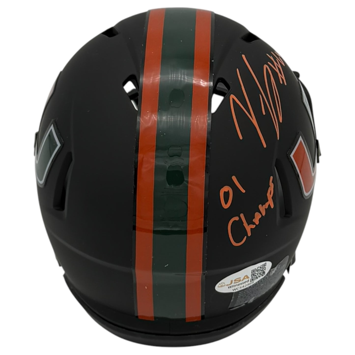 Vernon Carey Autographed Miami Hurricanes (Black Nights Matte) Mini Helmet - JSA