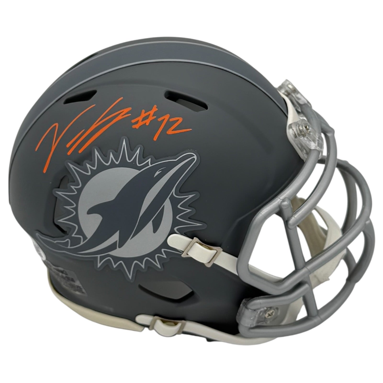 Vernon Carey Autographed Miami Dolphins (SLATE) Mini Helmet - JSA