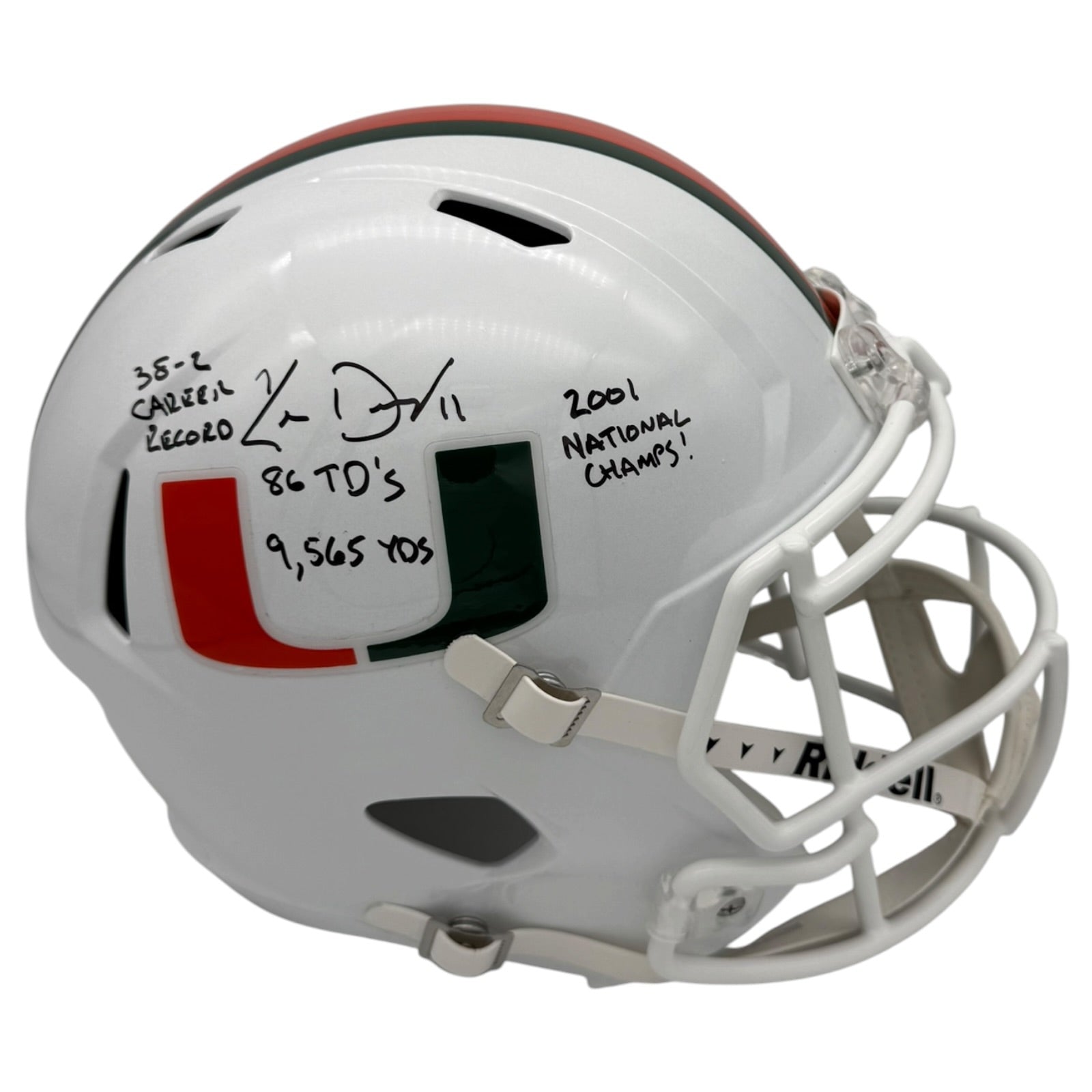 Ken Dorsey Autographed Miami Hurricanes (Speed) Full Size Replica Helmet w/ Career Stats - JSA