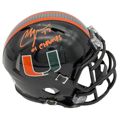 Chris Myers Autographed Miami Hurricanes (Black Nights Gloss) Mini Helmet w/ "01 Champs" - JSA