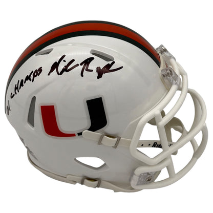 Mike Rumph Autographed Miami Hurricanes (Speed) Mini Helmet w/ "01 Champs" - JSA