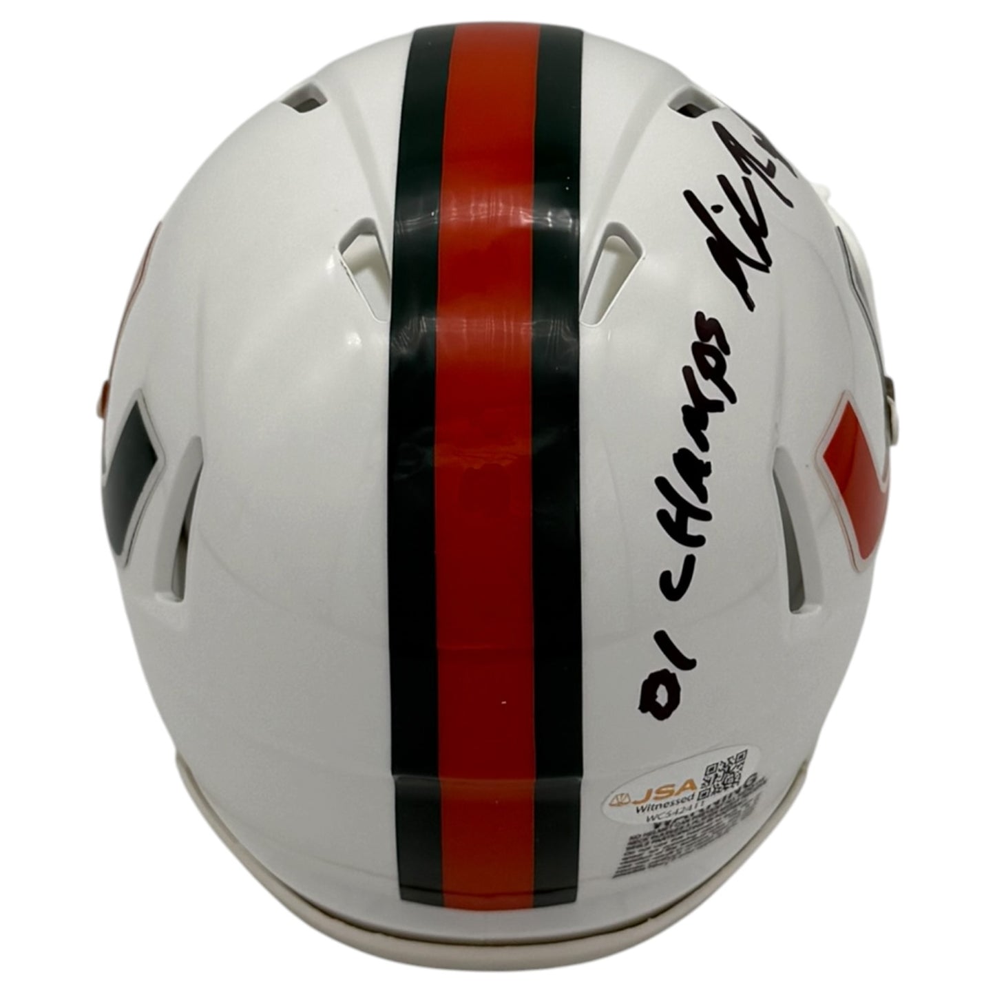 Mike Rumph Autographed Miami Hurricanes (Speed) Mini Helmet w/ "01 Champs" - JSA