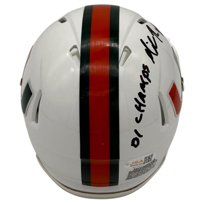 Mike Rumph Autographed Miami Hurricanes (Speed) Mini Helmet w/ "01 Champs" - JSA