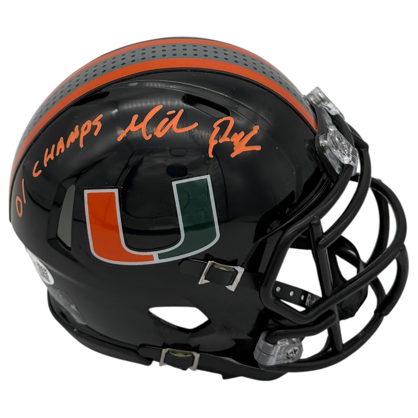Mike Rumph Autographed Miami Hurricanes (Black Nights Gloss) Mini Helmet w/ "01 Champs" - JSA