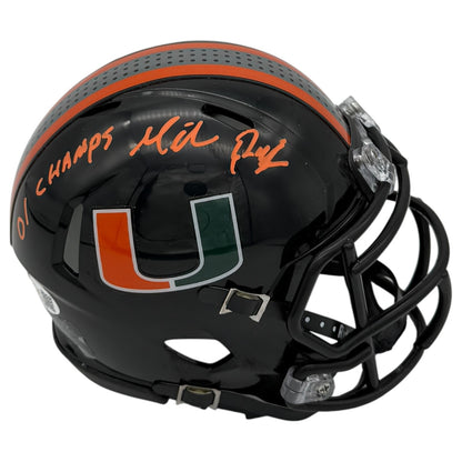 Mike Rumph Autographed Miami Hurricanes (Black Nights Gloss) Mini Helmet w/ "01 Champs" - JSA