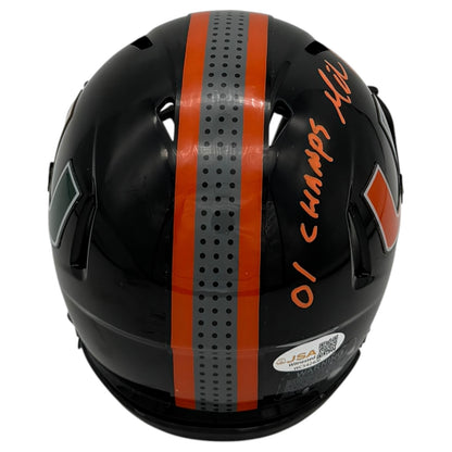 Mike Rumph Autographed Miami Hurricanes (Black Nights Gloss) Mini Helmet w/ "01 Champs" - JSA