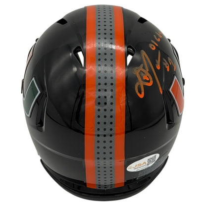 Daryl Jones Autographed Miami Hurricanes (Black Nights Gloss) Mini Helmet w/ "01 Champs" - JSA