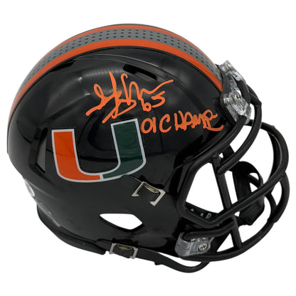 Martin Bibla Autographed Miami Hurricanes (Black Nights Gloss) Mini Helmet w/ "01 Champs" - JSA