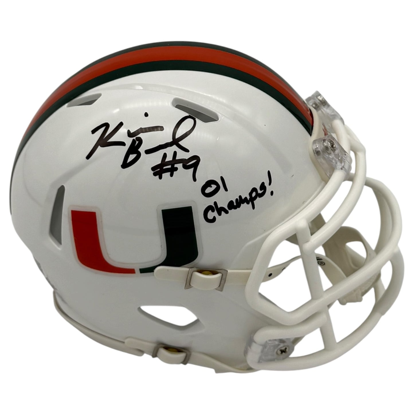 Kevin Beard Autographed Miami Hurricanes (Speed) Mini Helmet w/ "01 Champs" - JSA