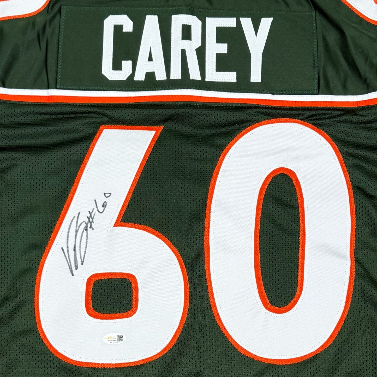 Vernon Carey Autographed Miami (Green #60) Custom Stitched Jersey - JSA