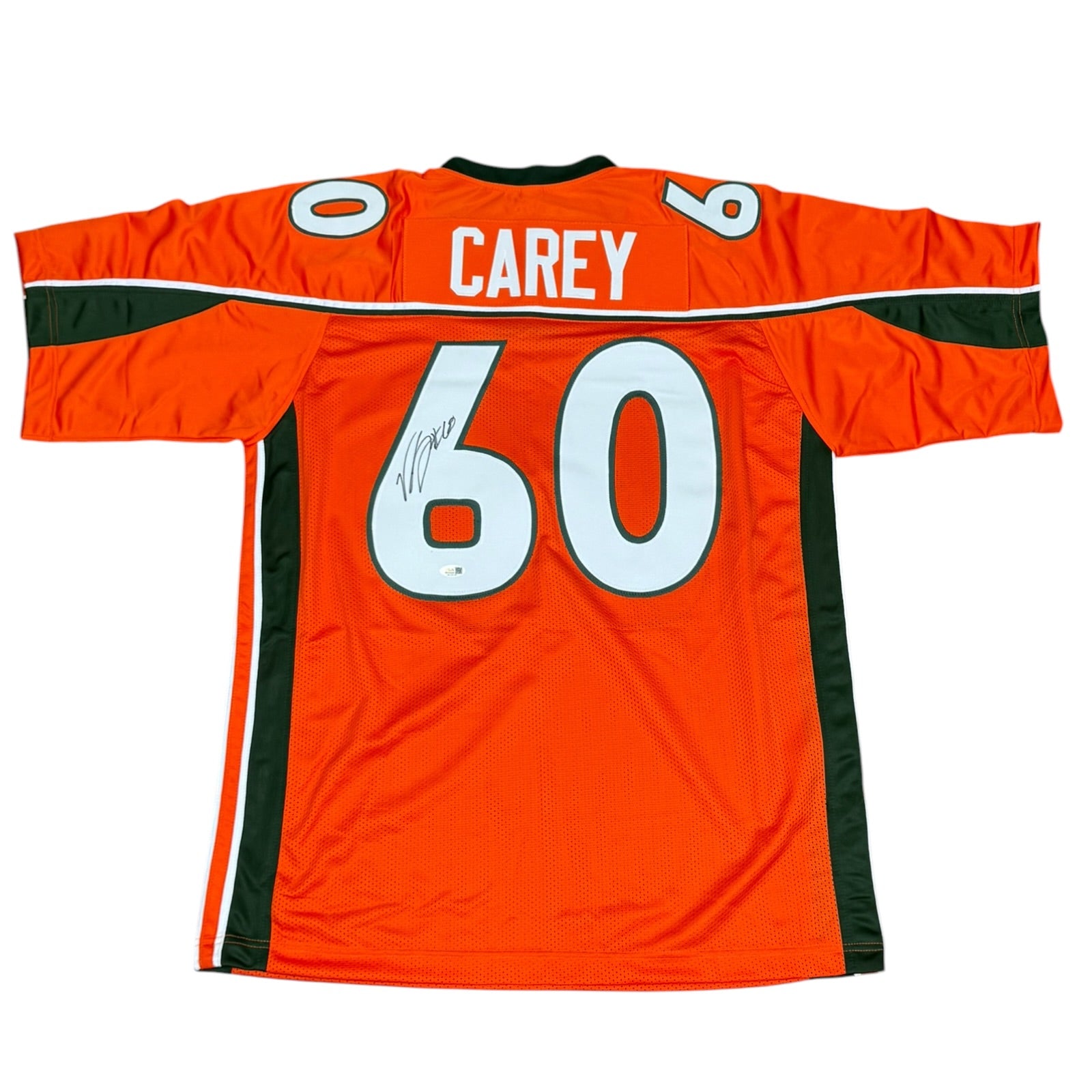 Vernon Carey Autographed Miami (Orange #60) Custom Stitched Jersey - JSA