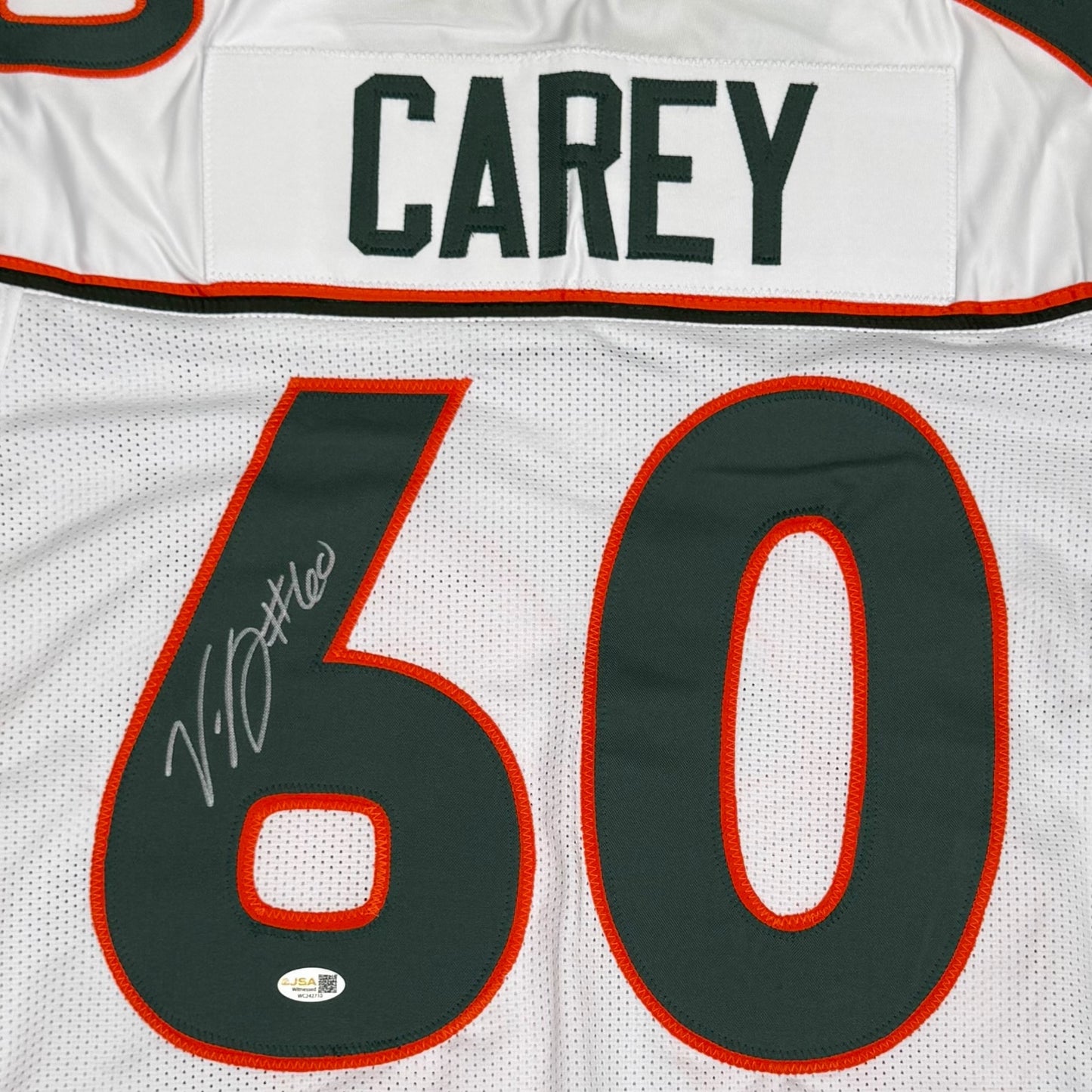 Vernon Carey Autographed Miami (White #60) Custom Stitched Jersey - JSA