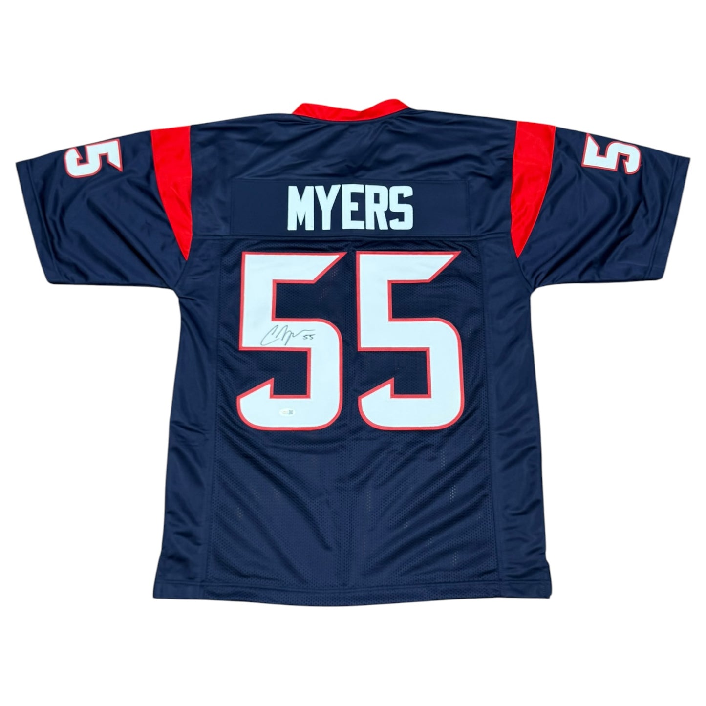 Chris Myers Autographed Houston (Navy #55) Custom Stitched Jersey - JSA