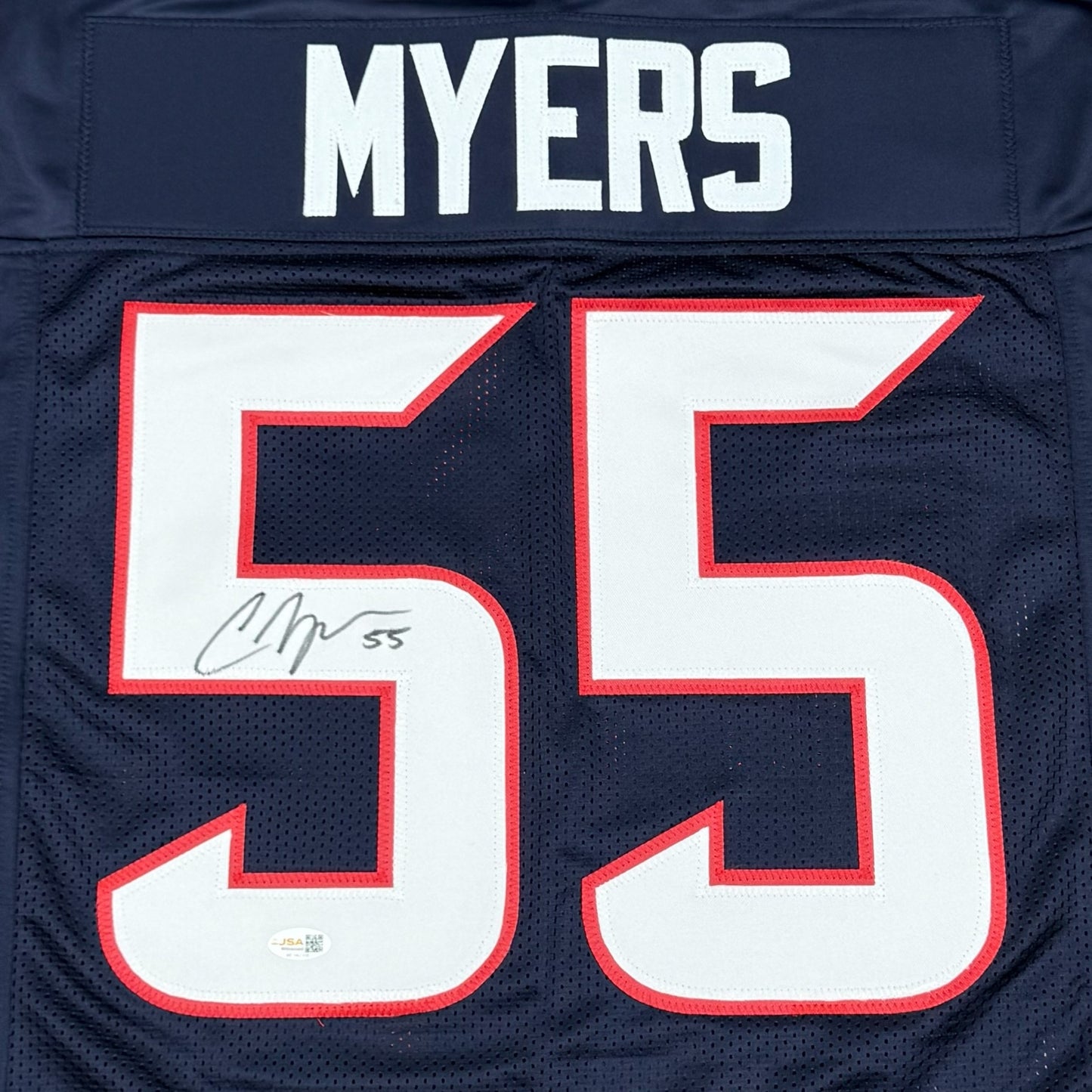 Chris Myers Autographed Houston (Navy #55) Custom Stitched Jersey - JSA