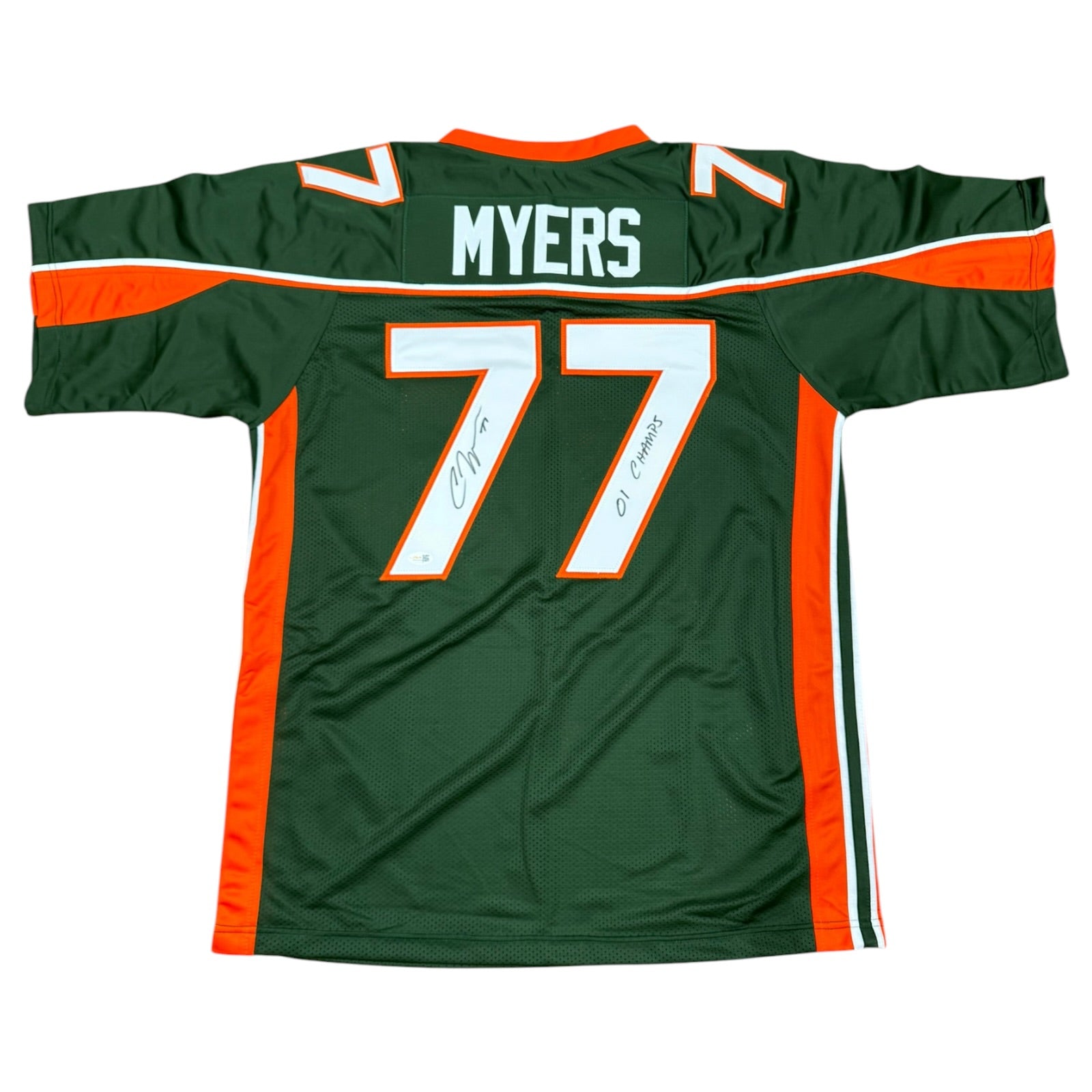 Chris Myers Autographed Miami (Green #77) Custom Stitched Jersey - JSA