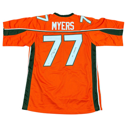 Chris Myers Autographed Miami (Orange #77) Custom Stitched Jersey - JSA