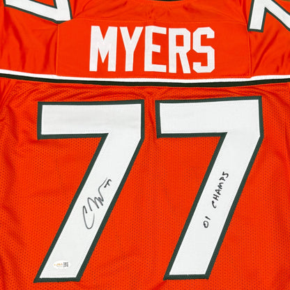 Chris Myers Autographed Miami (Orange #77) Custom Stitched Jersey - JSA