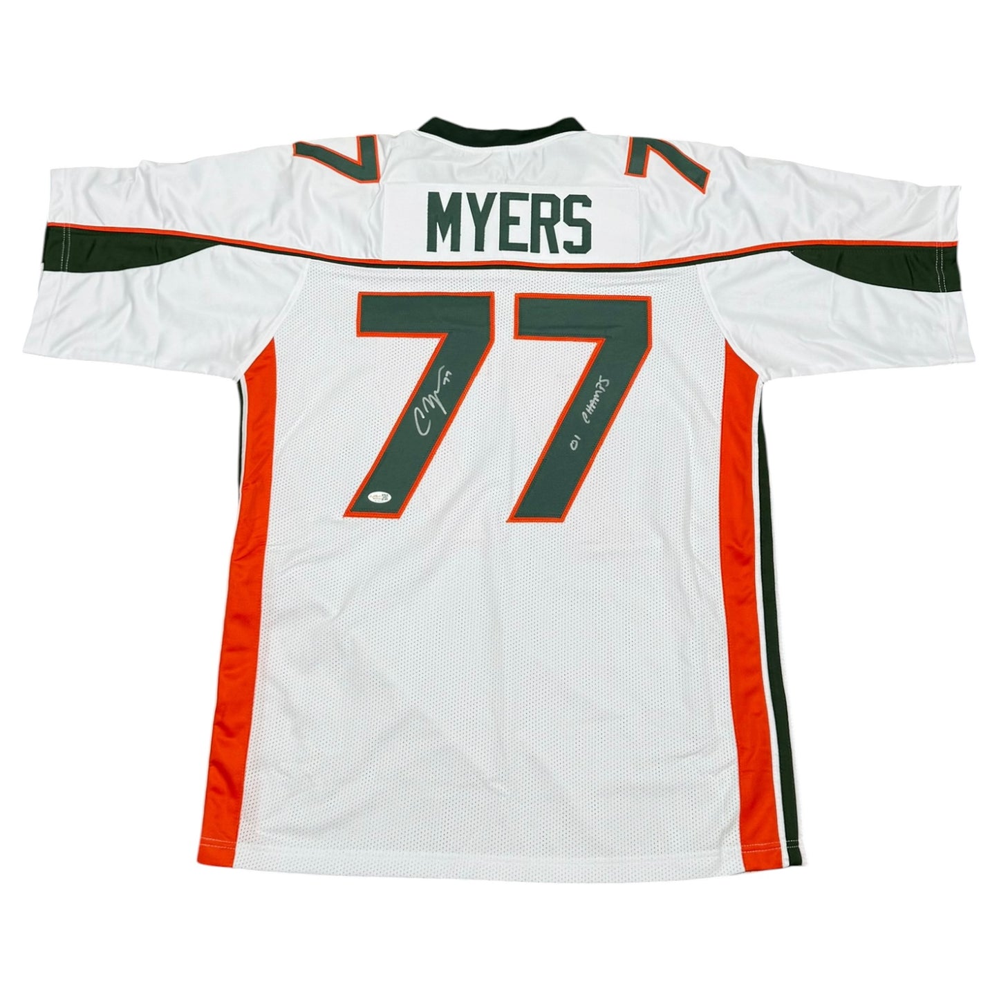 Chris Myers Autographed Miami (White #77) Custom Stitched Jersey - JSA