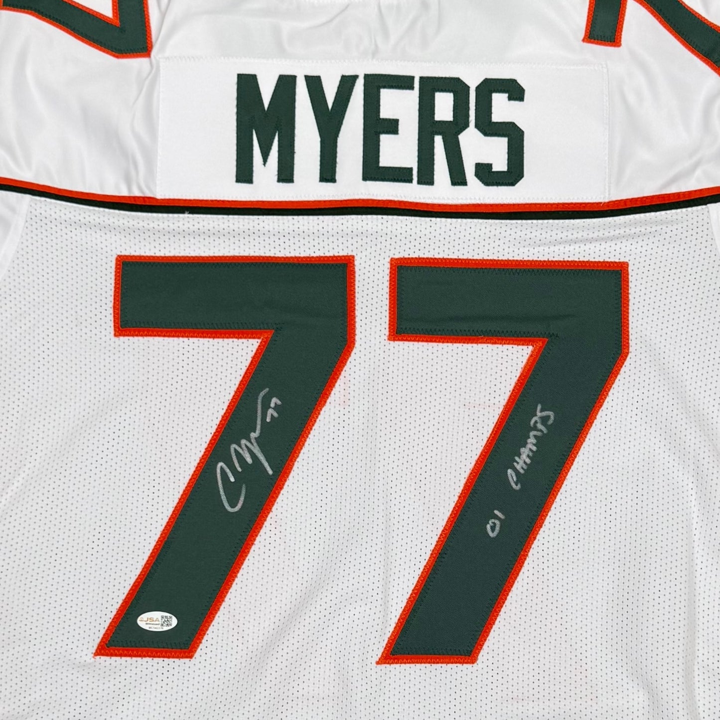 Chris Myers Autographed Miami (White #77) Custom Stitched Jersey - JSA