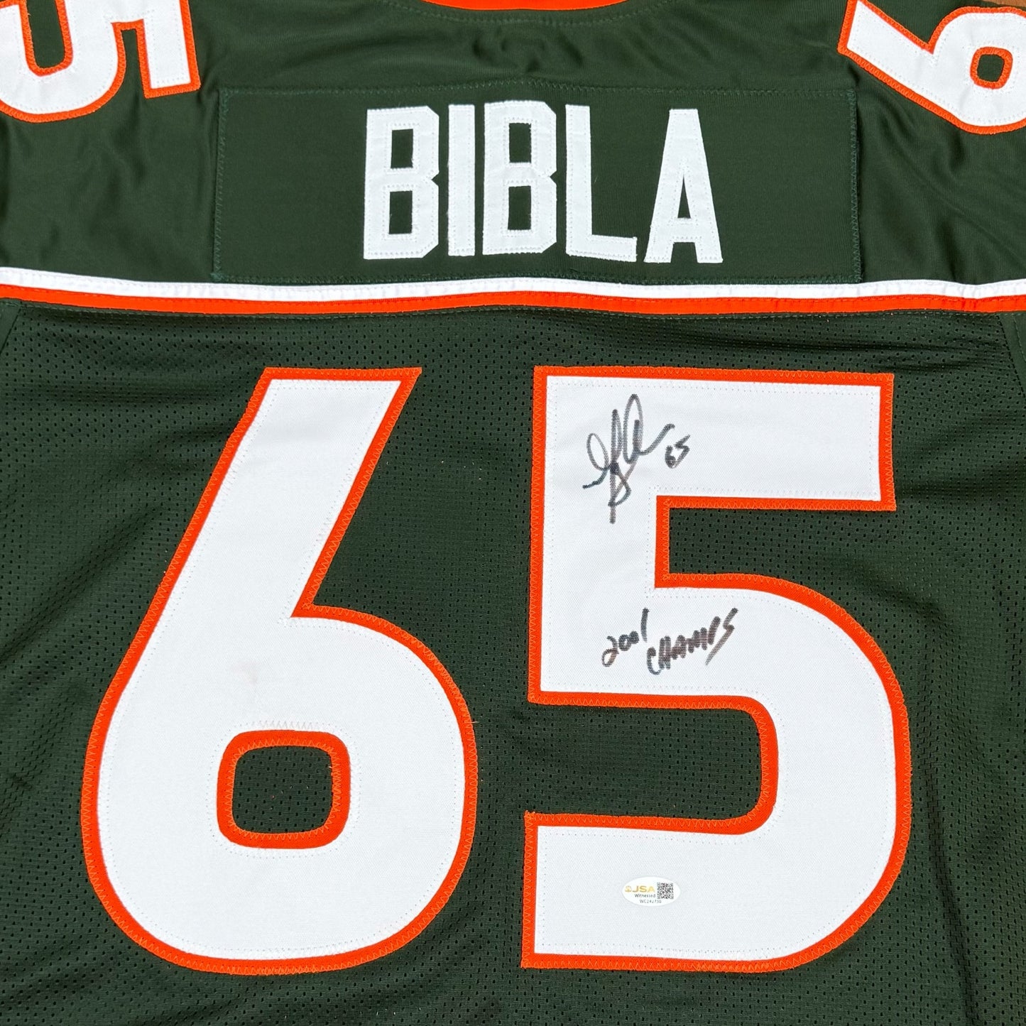 Martin Bibla Autographed Miami (Green #65) Custom Stitched Jersey - JSA