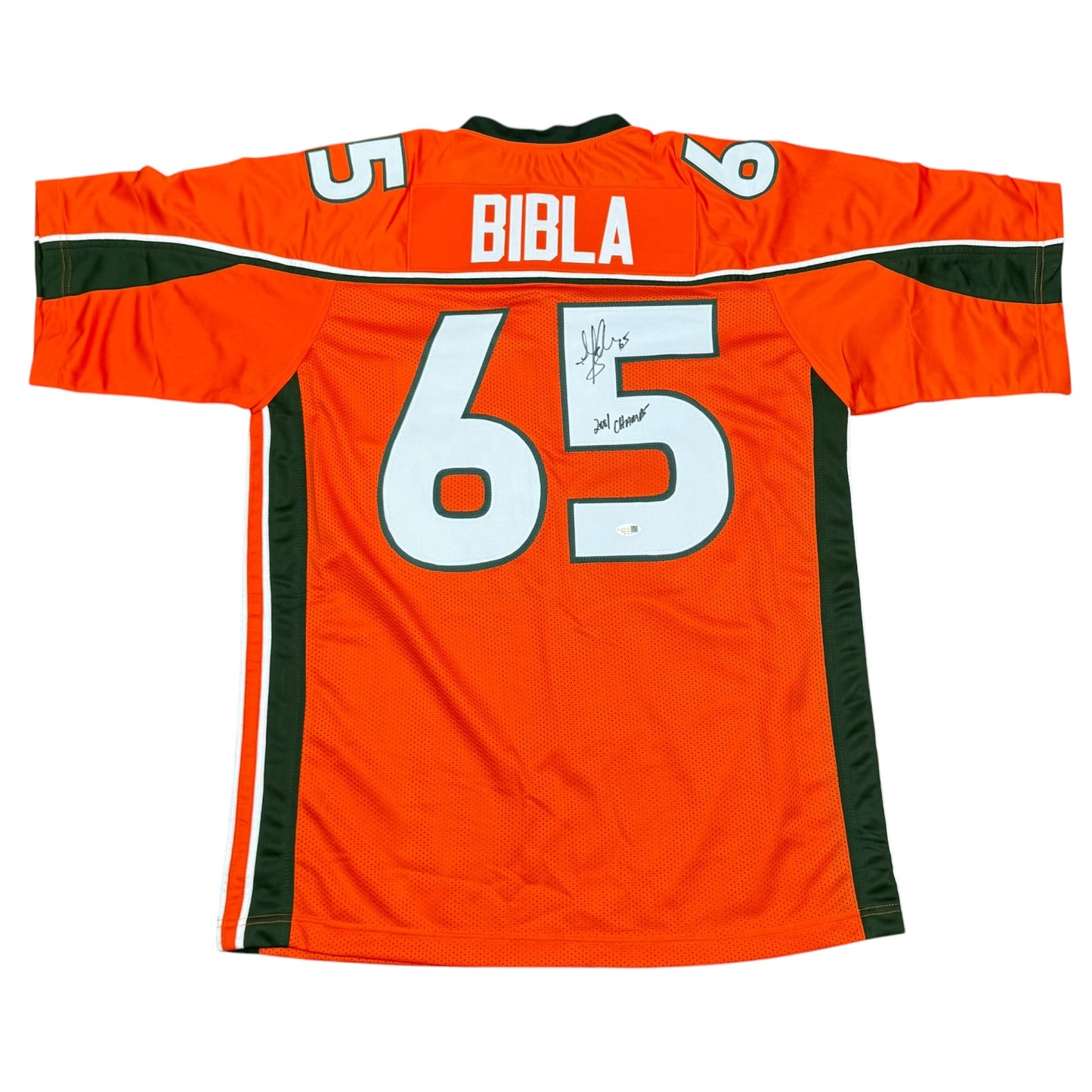 Martin Bibla Autographed Miami (Orange #65) Custom Stitched Jersey - JSA