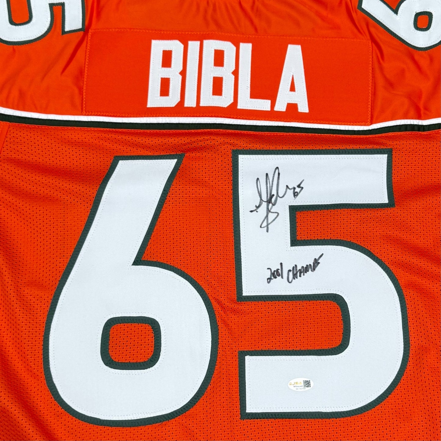 Martin Bibla Autographed Miami (Orange #65) Custom Stitched Jersey - JSA