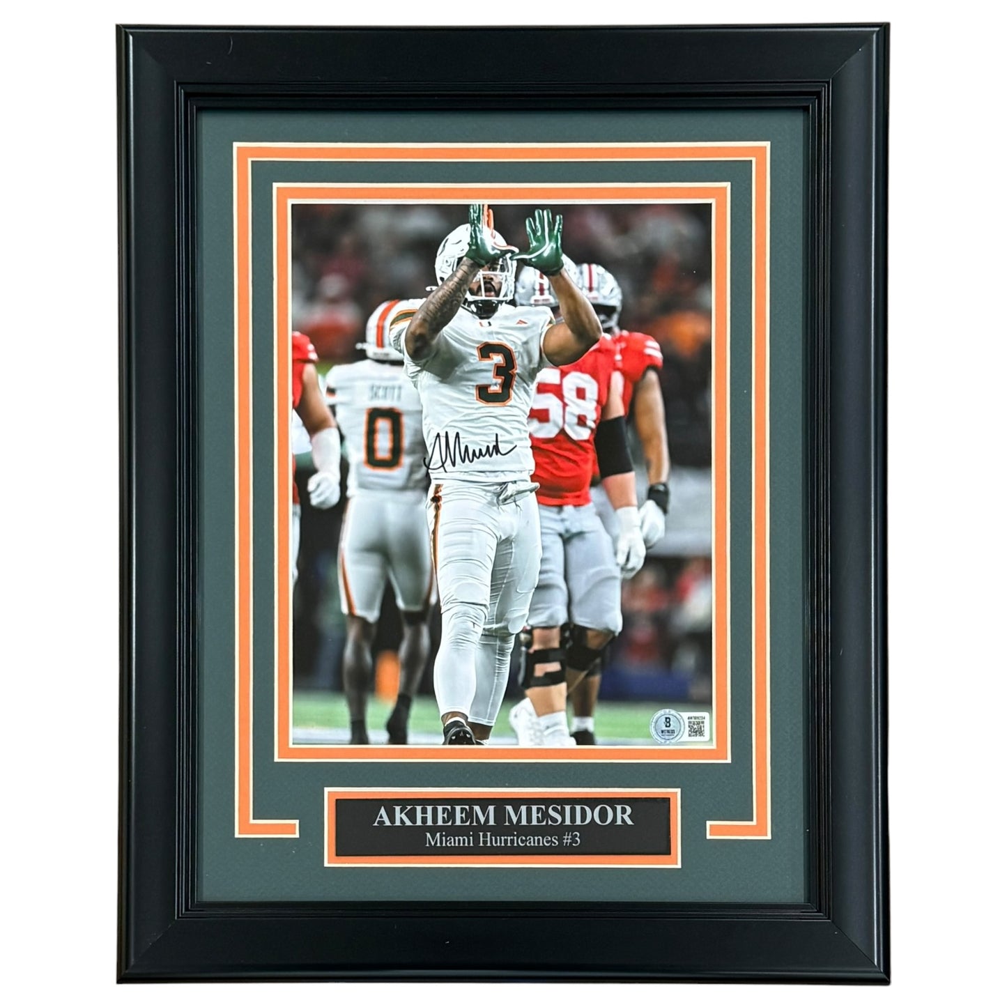 Akheem Mesidor Autographed Miami Hurricanes Deluxe Framed 8x10 Photo - Beckett
