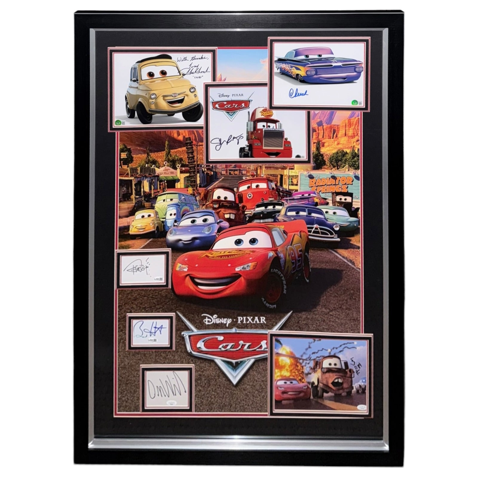Cars Full-Size Movie Poster Deluxe Framed with 7 Cast Autographs - JSA
