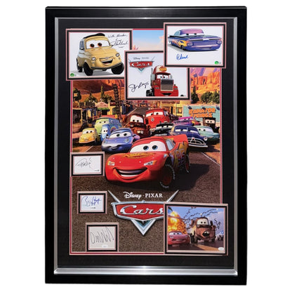 Cars Full-Size Movie Poster Deluxe Framed with 7 Cast Autographs - JSA