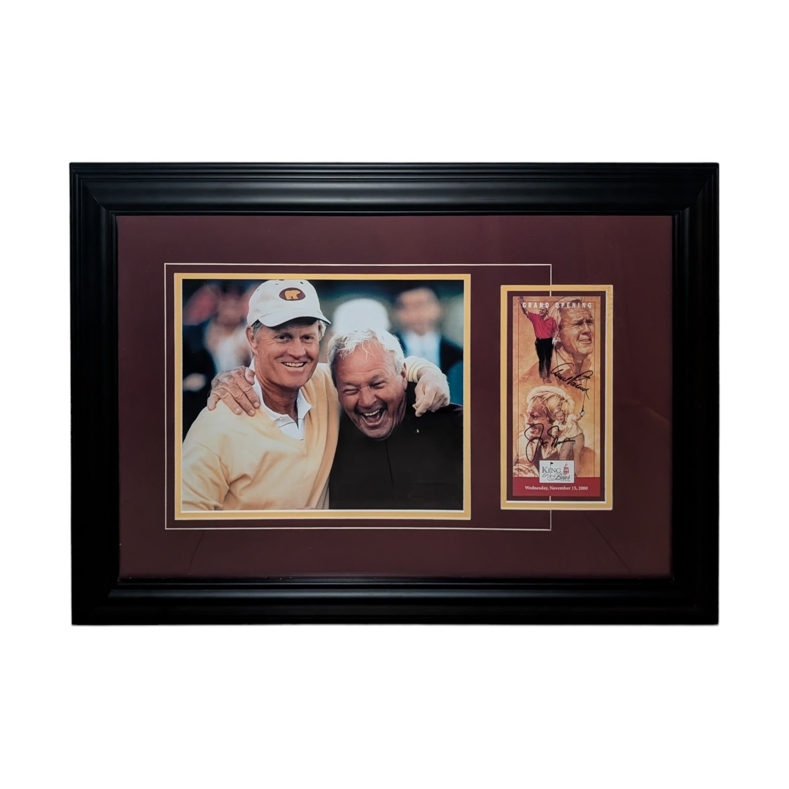 Jack Nicklaus and Arnold Palmer Dual Autographed (King and Bear) Deluxe Framed Piece - JSA