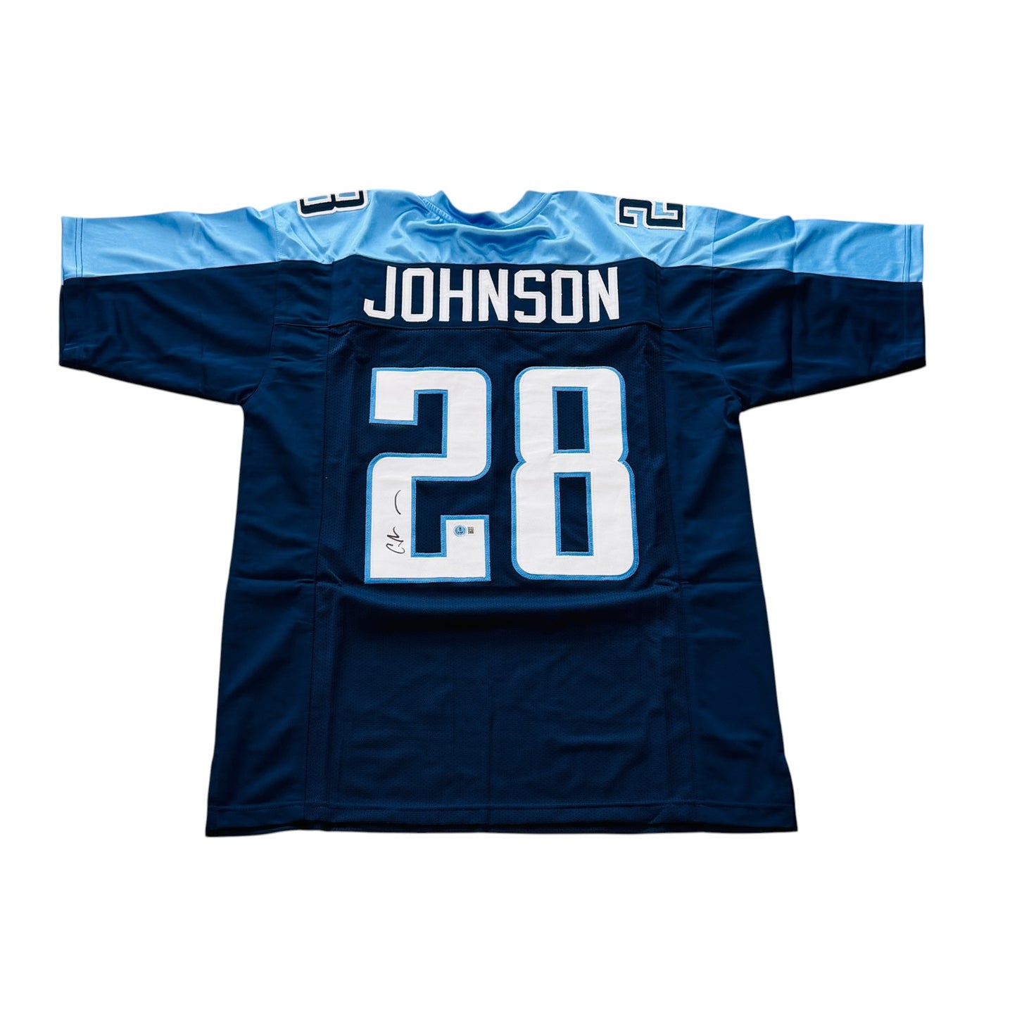 Chris Johnson Autographed Tennessee (Navy Blue #28) Custom Jersey - Beckett