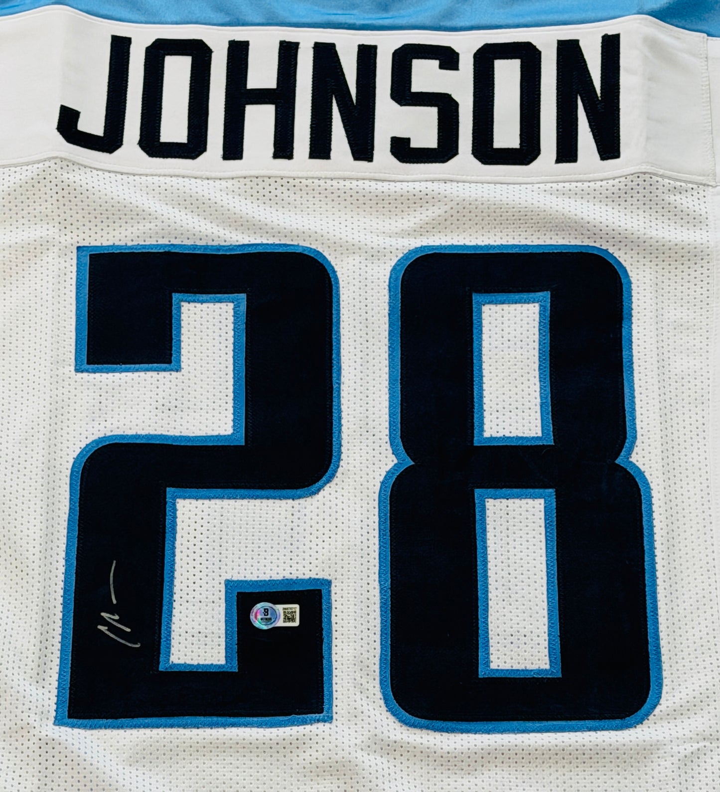 Chris Johnson Autographed Tennessee (White #28) Custom Jersey - Beckett