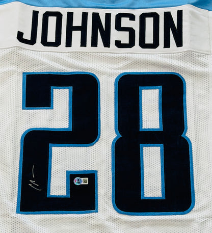 Chris Johnson Autographed Tennessee (White #28) Custom Jersey - Beckett