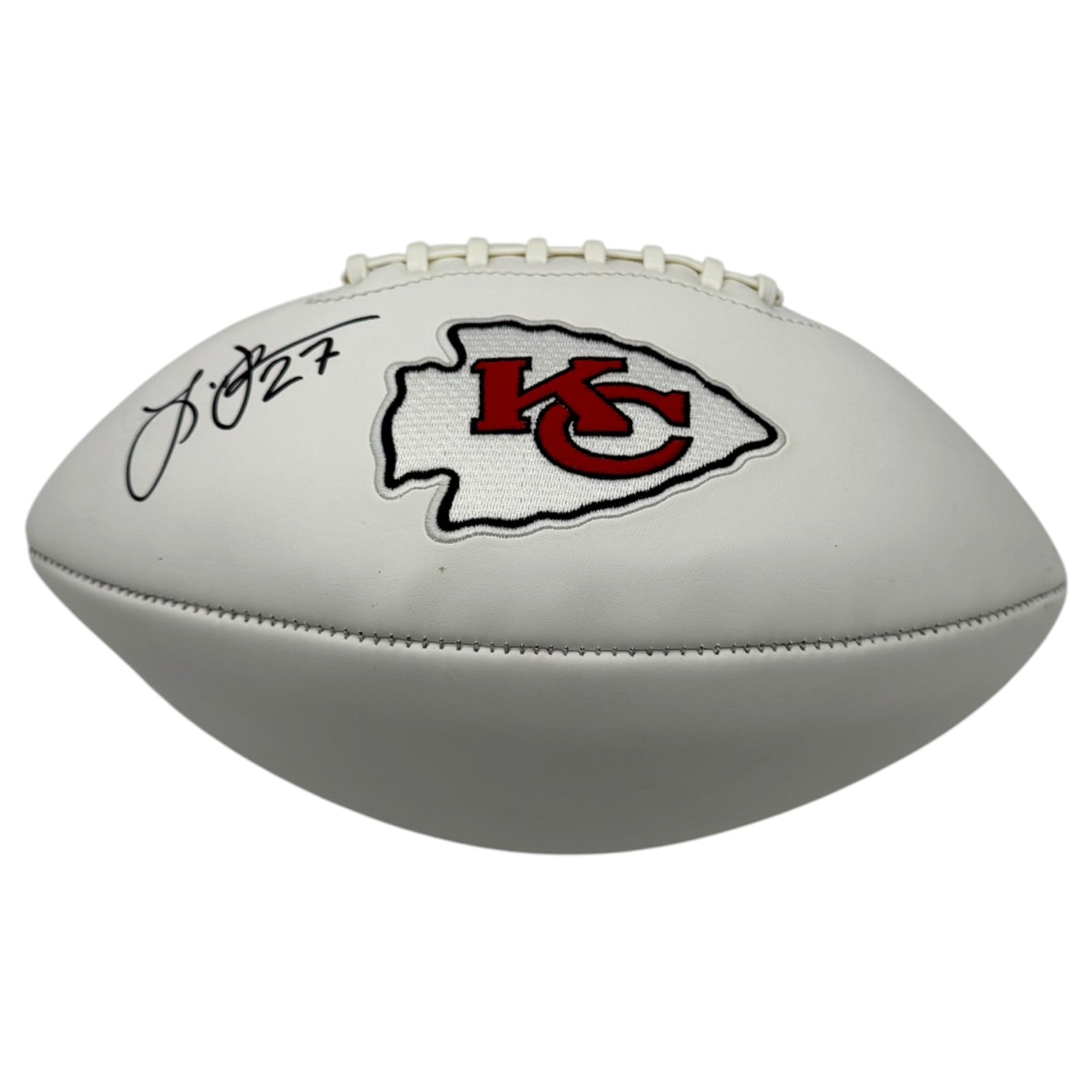 Larry Johnson Autographed Kansas City Chiefs White Panel Logo Football - JSA