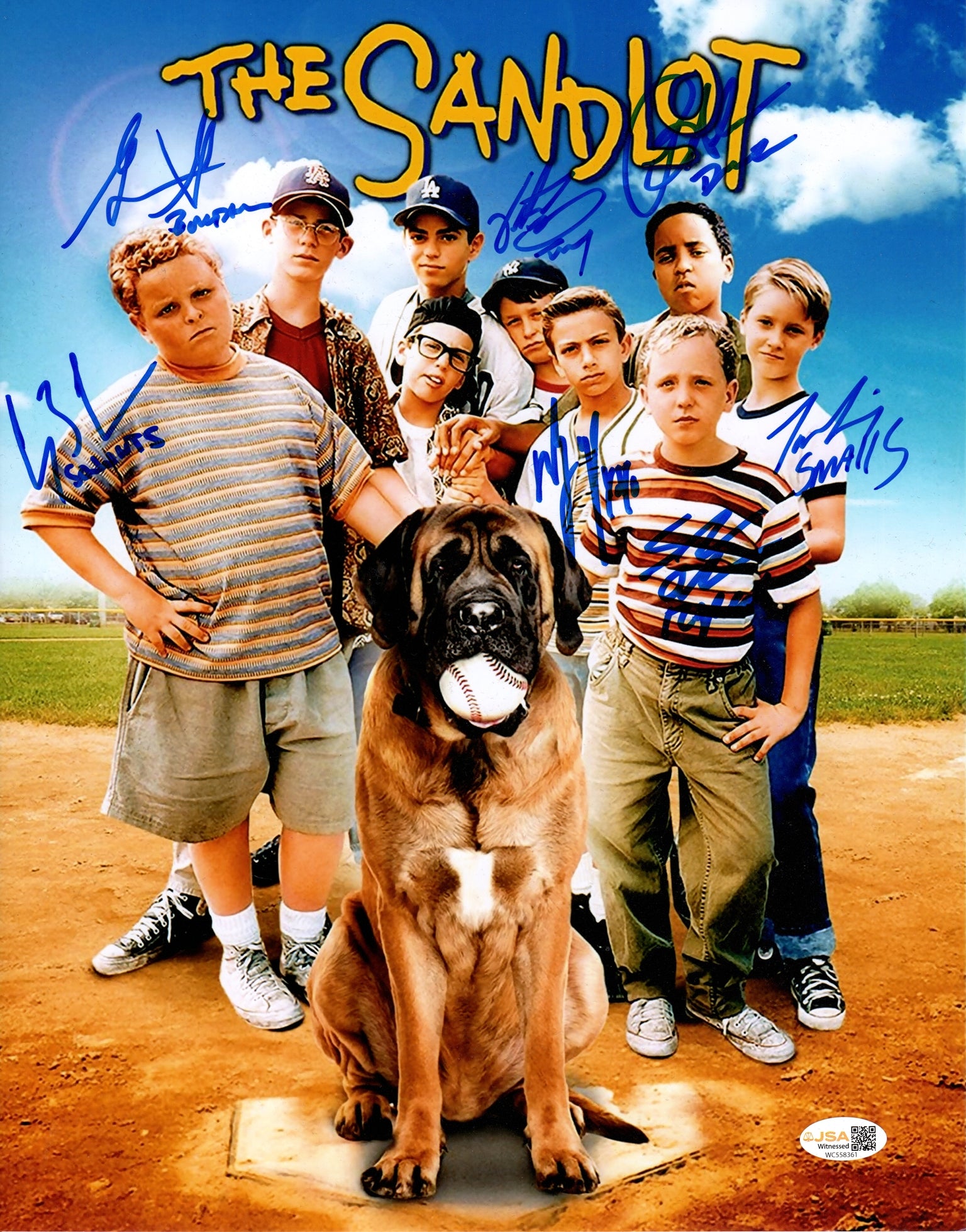 The Sandlot Cast Autographed Vertical (Dog At Home Plate) 11x14 Movie Poster - 7 signatures - Beckett