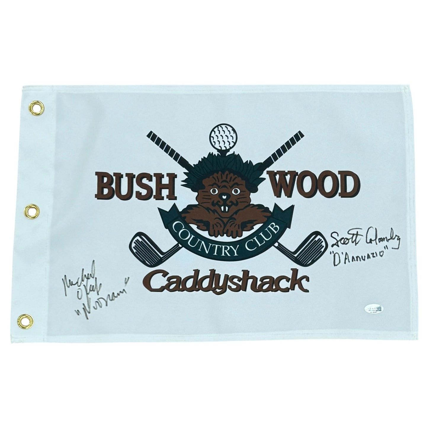 Michael OKeefe Noonan And Scott Colomby DAnnunzio Autographed Bushwood Country Club Caddyshack Golf Pin Flag - JSA