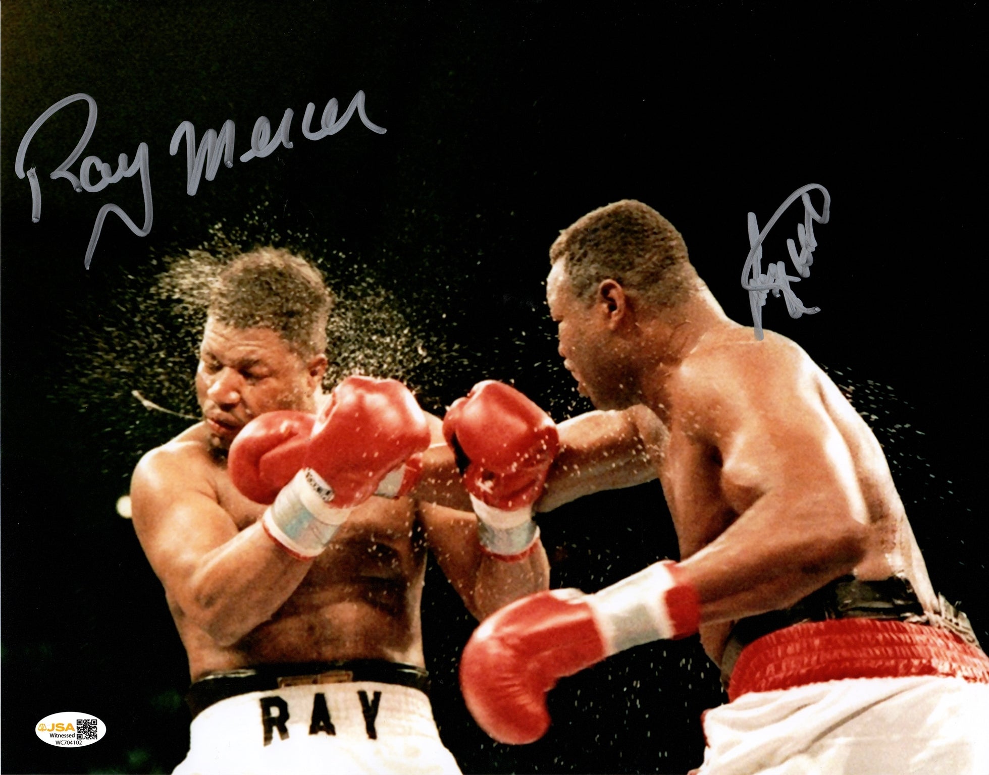 Larry Holmes and Ray Mercer Autographed 11x14 Boxing Fight Photo - JSA
