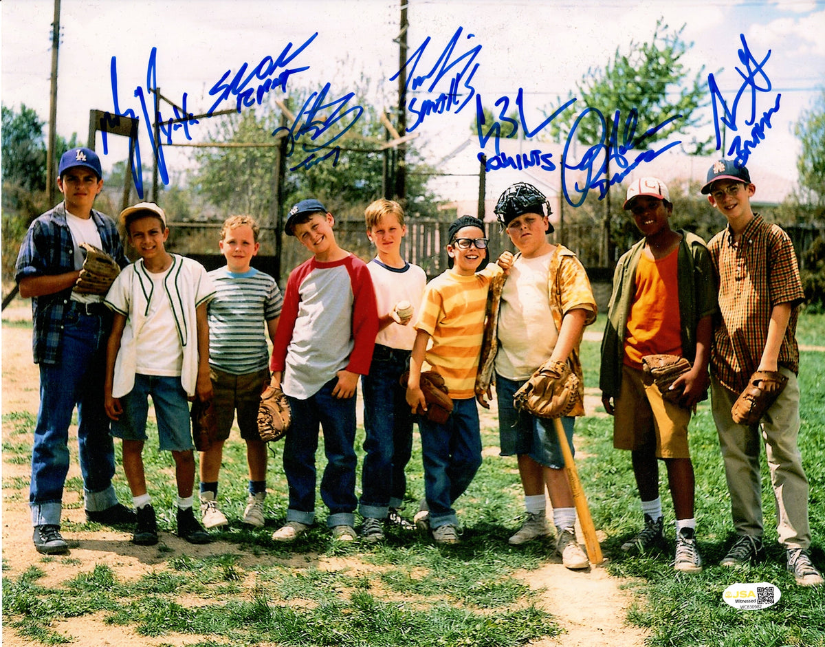 The Sandlot Cast Autographed Horiz (Lineup) 11x14 Movie Poster - 7 signatures - JSA