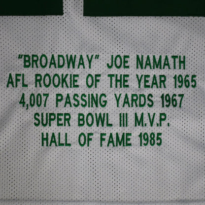 Joe Namath Autographed New York Jets (White #12) STAT Jersey