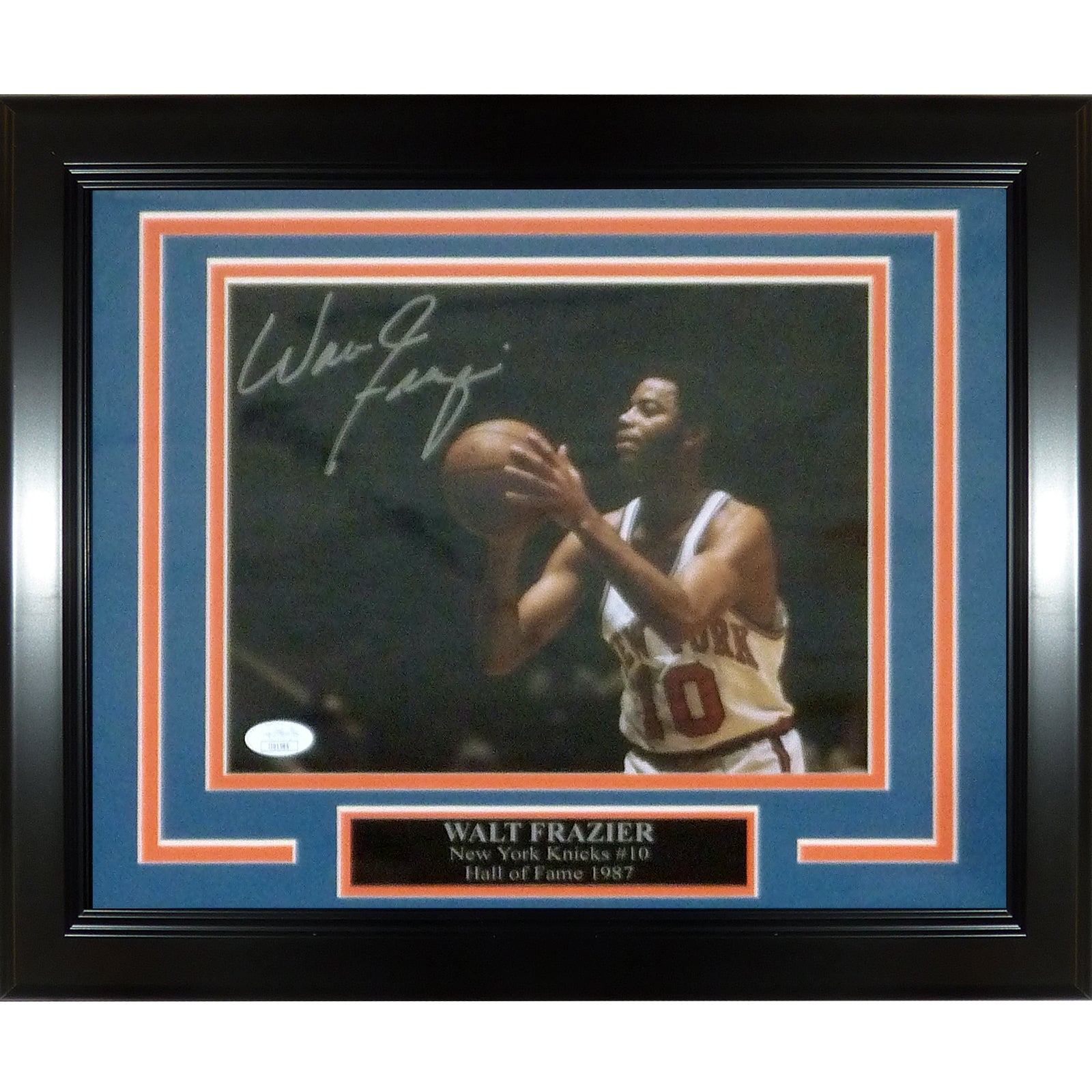 Walt Frazier Autographed New York Knicks Deluxe Framed 8x10 Photo JSA