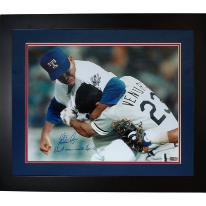 Nolan Ryan Autographed Texas Rangers (Punching Ventura) Deluxe Framed 16_20 Photo w/ Don't Mess With Texas - Ryan Holo