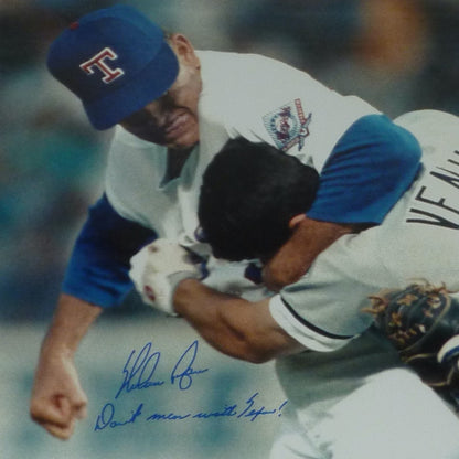 Nolan Ryan Autographed Texas Rangers (Punching Ventura) Deluxe Framed 16_20 Photo w/ Don't Mess With Texas - Ryan Holo