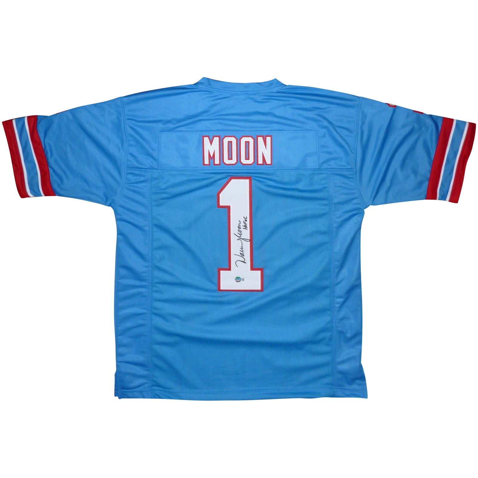 Warren Moon Autographed Houston Oilers (Baby Blue #1) Jersey