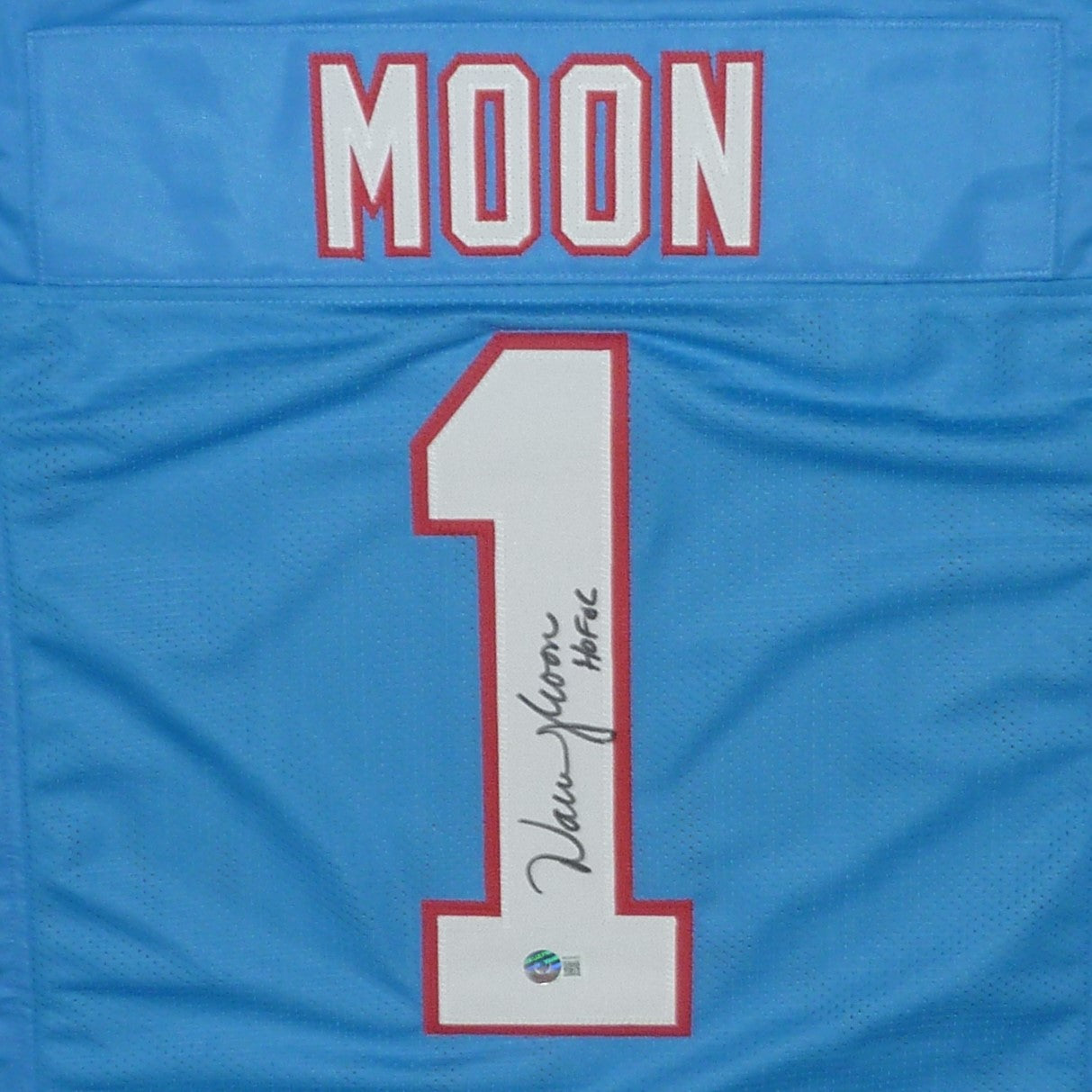 Houston Oilers Run & Shoot Autographed Baby Blue Jersey With 5 Signatures  Including Warren Moon Beckett BAS Witness Stock #220384