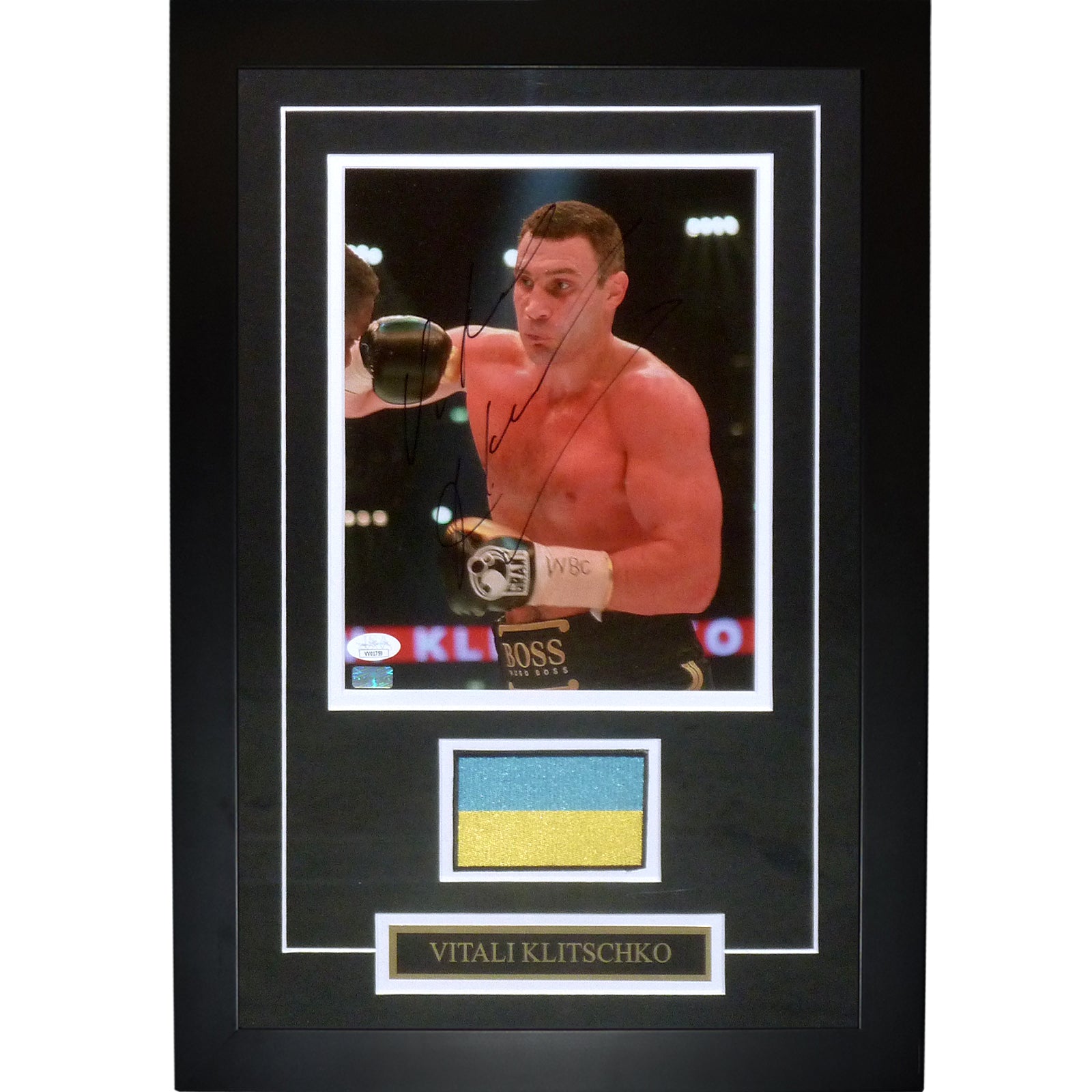 Vitali Klitschko Autographed Boxing 8x10 Photo Deluxe Framed with Ukraine Flag Patch - JSA
