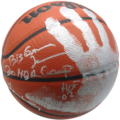 James Worthy Autographed NBA Basketball with Hand Print and Inscriptions -JSA