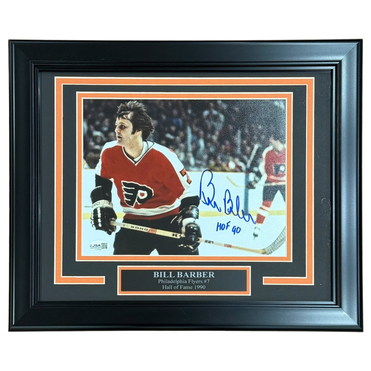 Bill Barber Autographed Philadelphia Flyers Deluxe Framed 8x10 Photo w/ "HOF 90"  JSA