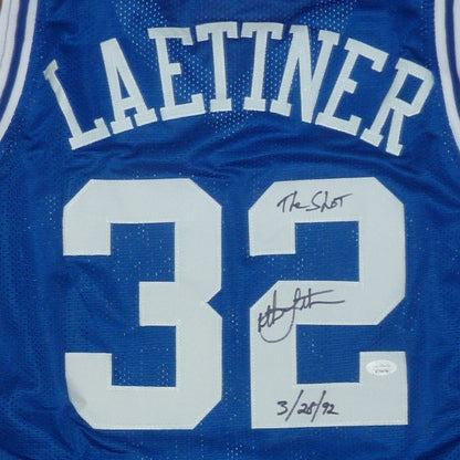 Christian Laettner Autographed Duke Blue Devils (Blue #32) Custom Jersey w/  The Shot, 3/28/92