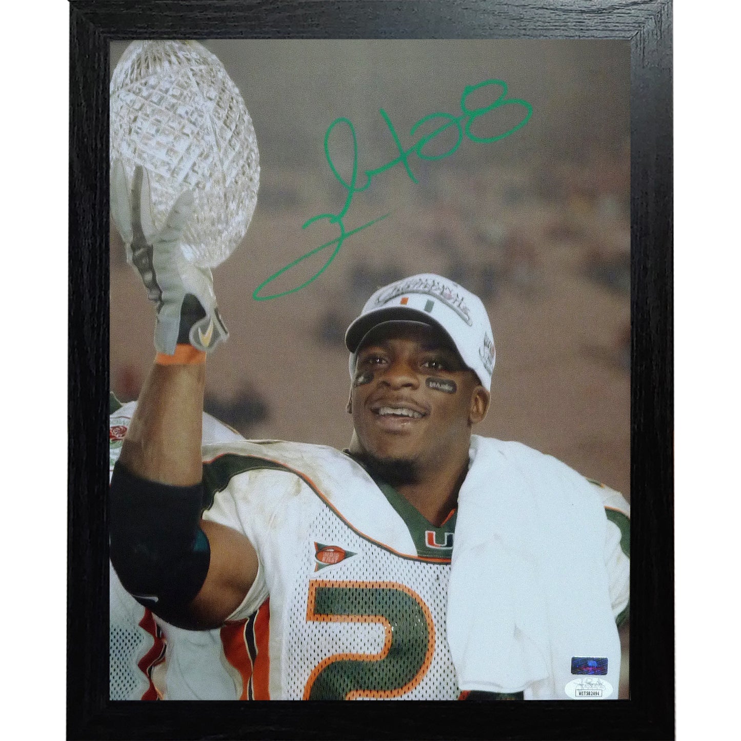 Clinton Portis Autographed Miami Hurricanes (with Trophy) Framed 11x14 Photo - JSA